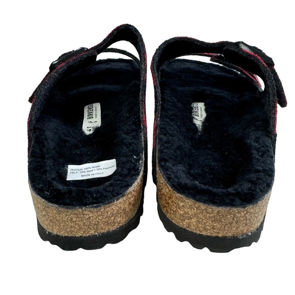 Birkenstock Arizona Shearling Red/Black Buffalo Plaid Slide Sandal Size L10/ M8 - Picture 9 of 16